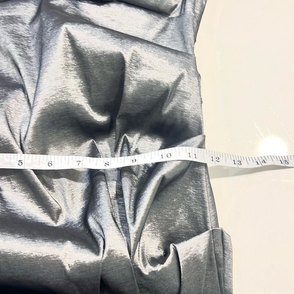 Xscape,Metallic Ruffle Satin Cocktail Silver Elegant Gray Satin Dress,EUC,Size 4 - Picture 10 of 13